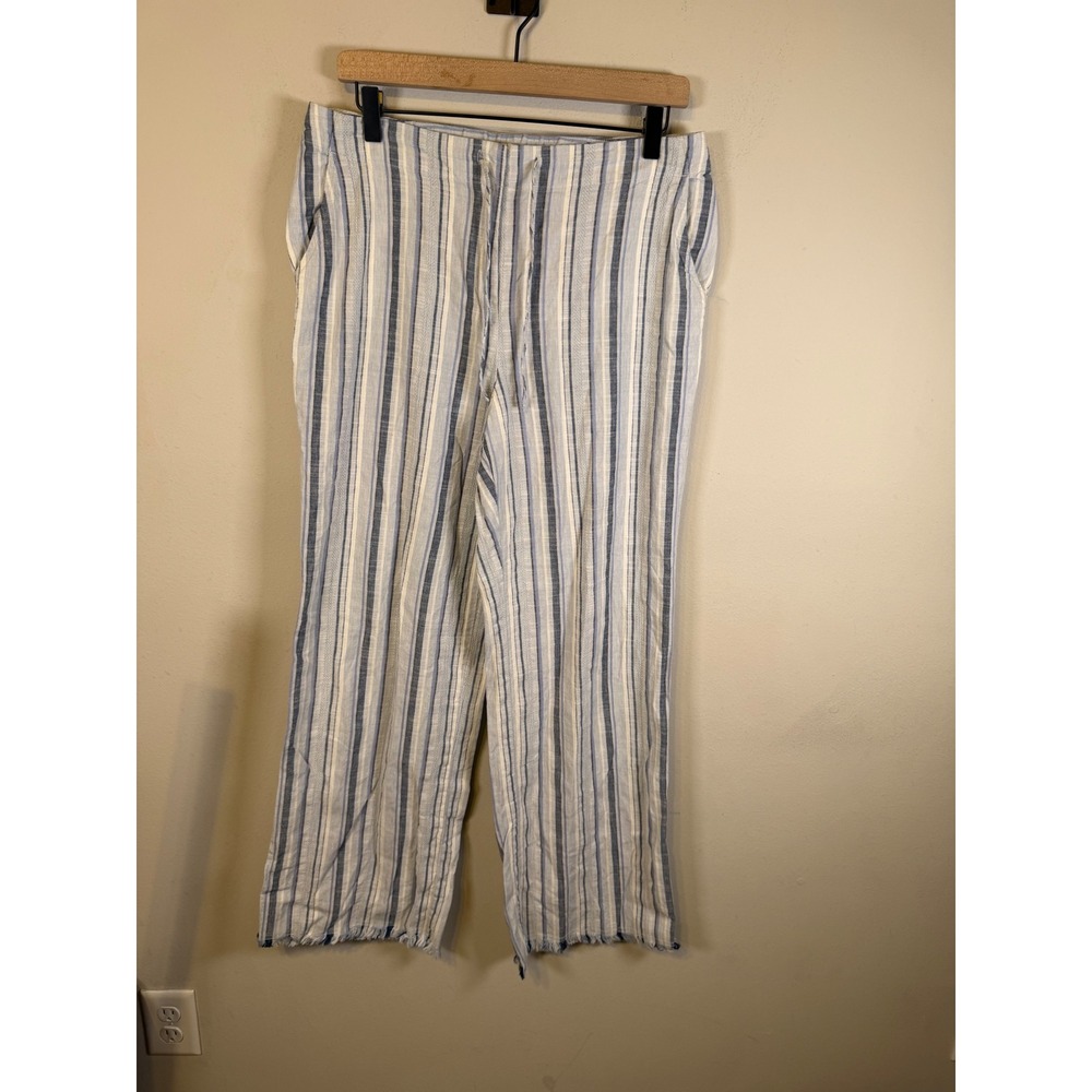 NIC+ZOE Womens Wide Leg Pants Linen Blend Striped Blue 10